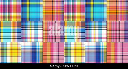 Kuschelige karierte Muster nahtloser Rand Hintergrund in farbenfroher Herbstdekor. Gewebtes Patchwork-Design für nahtlose Kanten Stockfoto