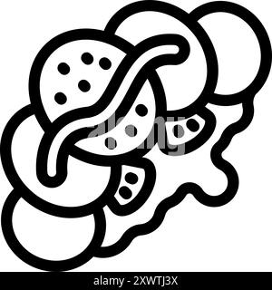 Einfaches Vektorsymbol, das Takoyaki, ein beliebtes japanisches Street Food, mit einer herzhaften Sauce darübergießt Stock Vektor