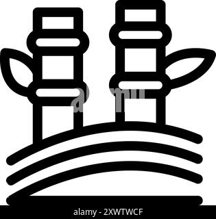 Einfache schwarz-weiße Strichgrafik-Ikone mit zwei Bambussprossen, die aus dem Boden wachsen Stock Vektor