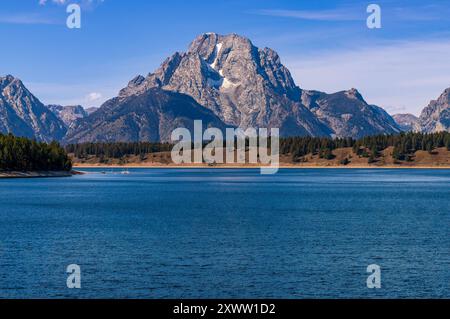 Jackson Lake mit Mount Moran im Hintergrund. Grand Teton National Park, Wyoming Stockfoto