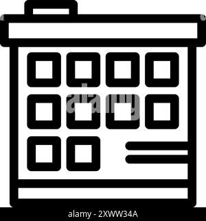 Einfaches Schwarzweiß-Symbol auf einer Kalenderseite, auf der ein Monat mit markierten Tagen angezeigt wird, ideal für Projekte und Planung Stock Vektor