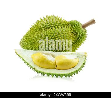 König der Früchte, Durian auf weißem Hintergrund Stockfoto