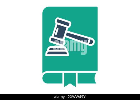 Symbol für das Regelbuch. Buchen Sie mit Hamel. Symbolstil durchgehend. Symbol für Recht und Gerechtigkeit. Vektorillustration für Regelelemente Stock Vektor