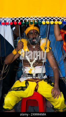 Das farbenfrohe und einzigartige Thaipusam-Festival, das von Hindu Tamils in Kuala Lumpur, Malaysia, gefeiert wird. Stockfoto