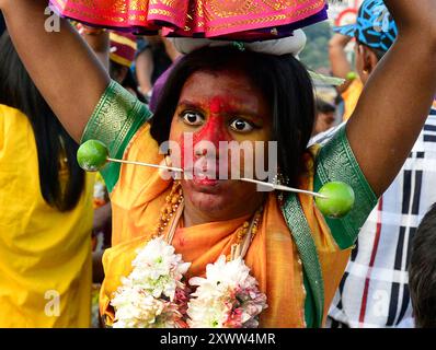 Das farbenfrohe und einzigartige Thaipusam-Festival, das von Hindu Tamils in Kuala Lumpur, Malaysia, gefeiert wird. Stockfoto