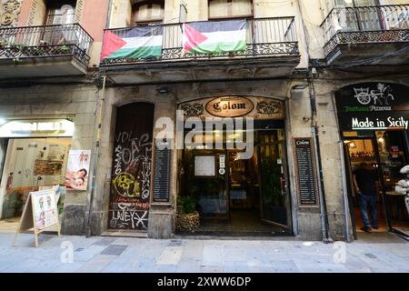 Das Restaurant Colom auf der Carrer dels Escudellers in Barcelona, Spanien. Stockfoto