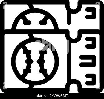 Auffälliges Symbol mit schwarzer Linie, das ein Baseballticket darstellt, das Zugang zu einem Baseballspiel der Major League gewährt Stock Vektor