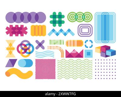 Memphis moderner, brutalistischer Retro-Stil prägt die Icons Elements Kollektion mit farbenfrohem abstraktem Design Stock Vektor