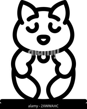 Linie Art Vektor-Symbol einer Kawaii Stil Neko Katzenpuppe, perfekt für Projekte im Zusammenhang mit japanischer Kultur, Haustiere oder niedlichem Design Stock Vektor