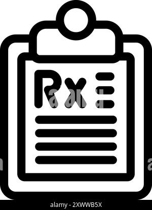 Einfaches, fettgedrucktes Symbol, das ein medizinisches Verschreibungsformular darstellt, das häufig von Ärzten bei der Verschreibung von Medikamenten an Patienten verwendet wird Stock Vektor