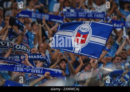 Turin, Italien. August 2024. Como 1907-Fans wurden während des Fußballspiels der Serie A 2024/25 zwischen Juventus FC und Como 1907 im Allianz Stadium gesehen. Endpunktzahl; Juventus 3:0 Como Credit: SOPA Images Limited/Alamy Live News Stockfoto