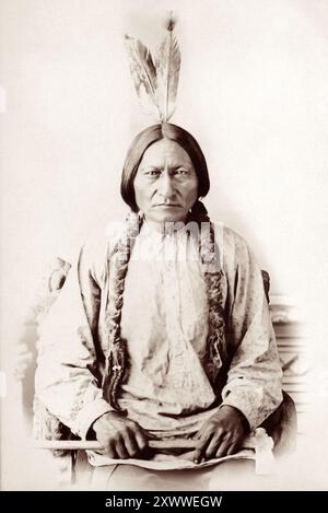 Porträt von Sioux Medizinmann und Häuptling, Sitting Bull (um 1834-1890), mit einem Beil im Jahre 1885. (USA) Stockfoto