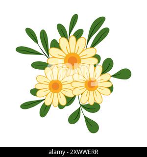 Gänseblümchen Blumen Mit Grünen Blättern Illustration Stock Vektor