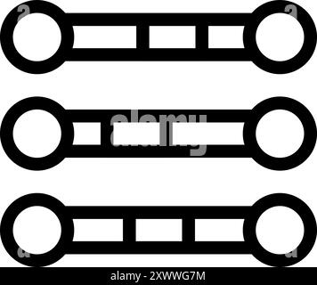 Schwarz-weißes Vektorsymbol, das drei Ladebalken mit unterschiedlichen Vervollständigungsstufen darstellt Stock Vektor