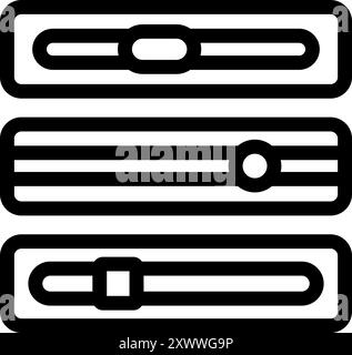 Set aus drei verschiedenen horizontalen Bildlaufleisten mit runden und quadratischen Tasten, mit denen der Benutzer durch den Inhalt blättern kann Stock Vektor