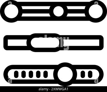 Set aus drei verschiedenen Bildlaufleisten mit Griffen, die den Fortschritt oder die Stufe anzeigen Stock Vektor