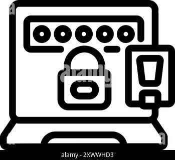 Einfacher Vektor, der die sichere Anmeldung am Computer mit Kennwort und Keycard anzeigt Stock Vektor