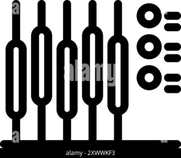 Dieses Vektorsymbol verfügt über eine Stimmgabel, ein Gerät, mit dem Musikinstrumente abgestimmt und die Schallwellenfrequenz demonstriert werden Stock Vektor