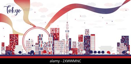Skyline der Stadt Tokio Japan mit Wolkenkratzern und Sonne. Vektorabbildung. Stadtbild mit Wahrzeichen. Stock Vektor Skyline der Stadt Tokio Japan mit Wolkenkratzern und Sonne. Vektorabbildung. Stadtbild mit Wahrzeichen. Stock Vektor