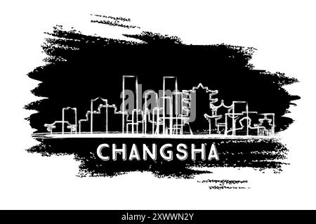 Silhouette Der Skyline Von Changsha In China. Handgezeichnete Skizze. Business Travel and Tourism Konzept mit moderner Architektur. Vektorabbildung. Stock Vektor