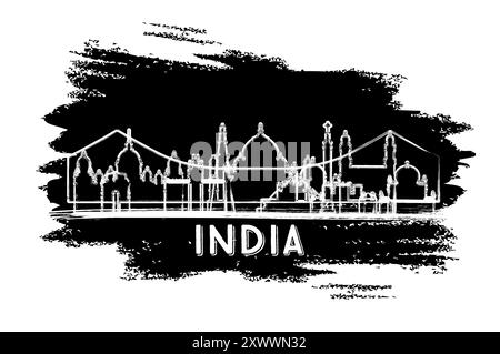 Silhouette Der Skyline Von Indien. Handgezeichnete Skizze. Business Travel and Tourism Konzept mit moderner Architektur. Vektorabbildung. Stock Vektor