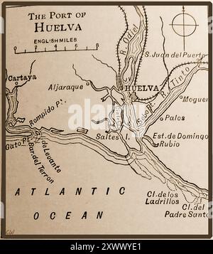 Eine Karte aus dem 19. Jahrhundert des Hafens von Huelva, Andalusien, Spanien. - Mapa del siglo XIX del Puerto de Huelva, Andalucía, España. Stockfoto