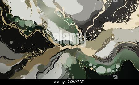 Luxus abstrakte flüssige Kunst Malerei Textur Hintergrund Alkohol Tinte Technik Schwarz und Gold Illustration Stock Vektor