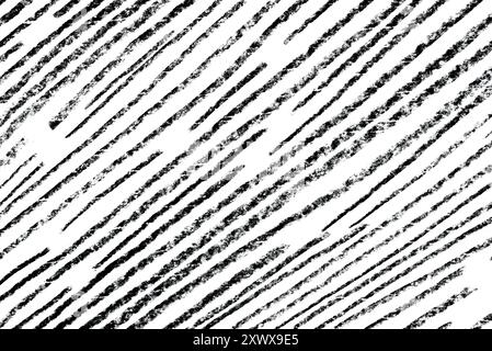 Diagonale schwarze Linien mit rauer Textur auf weißem Hintergrund. Dynamisches abstraktes Muster Stockfoto