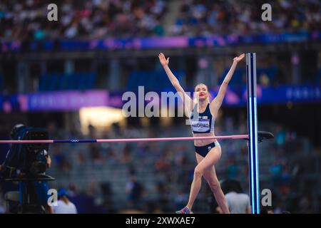 Elena Kulichenko nahm am Hochsprung der Olympischen Spiele 2024 in Paris Teil. Stockfoto