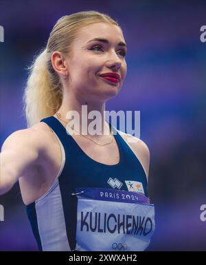 Elena Kulichenko nahm am Hochsprung der Olympischen Spiele 2024 in Paris Teil. Stockfoto