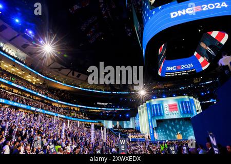 Chicago, Usa. August 2024. US-Präsident Joe Biden spricht in der ersten Nacht des Democratic National Convention. Quelle: SOPA Images Limited/Alamy Live News Stockfoto