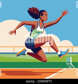 Frauen Long Jump Vector Illustration - athletisches weibliches springendes Design für Sport-Grafik Stock Vektor