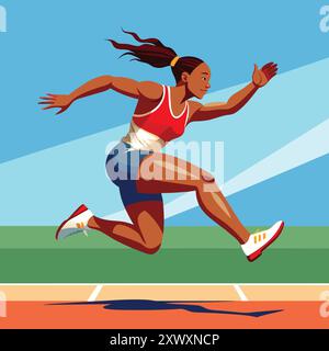 Frauen Long Jump Vector Illustration - athletisches weibliches springendes Design für Sport-Grafik Stock Vektor