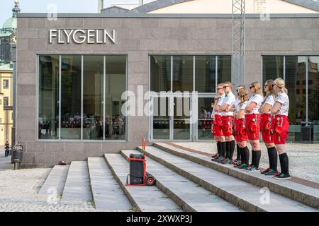 Studierende in Kostümen treffen sich zu Beginn ihres ersten Jahres für Nolle-P, einen traditionellen Empfang, auf dem Campus Norrköping in Liu Stockfoto