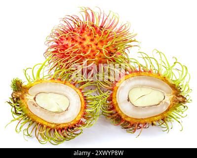 Rambutan Frucht mit Red Shell auf weißem Hintergrund Stockfoto