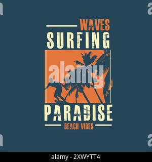 Wellen Surfen Paradise Beach Club Typografie Sommer Surf Poster Design Stock Vektor