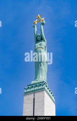 Das Denkmal der Freiheit in Riga, Lettland. Sie stammt aus den 1930er Jahren und überlebte die sowjetische Besatzung. Stockfoto