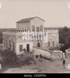 Das Leben in Palästina im späten 19. Und frühen 20. Jahrhundert. Ein orientalisches Haus mit seiner großen oberen Kammer in der Nähe von Jaffa, dem historischen Palästina. Osmanisches Reich. 1890-1900 Stockfoto