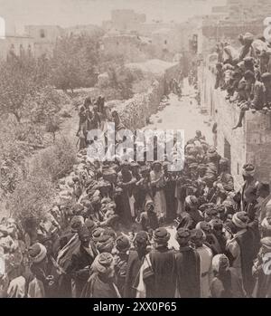 Das Leben in Palästina im späten 19. Und frühen 20. Jahrhundert. Der Bräutigam reitet zum Haus der Braut Ramallah. Das Historische Palästina. Osmanisches Reich. 1890-1900 Stockfoto