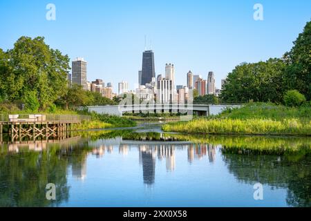 Die Skyline von chicago vom berühmten lincoln Park aus gesehen Stockfoto