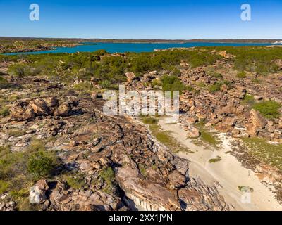 Ein Blick auf die Swift Bay von einem kommerziellen Hubschrauber aus gesehen, Kimberley, Western Australia, Australia, Pacific Stockfoto