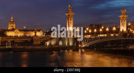 Brücke Pont Alexandre III und Hotel des Invalides, seine, Invalides, Paris, Ile de France, Frankreich, Europa Stockfoto