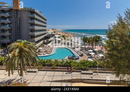 Hotel Faro und Maspalomas Sanddünen, Maspalomas, Gran Canaria, Kanarische Inseln, Spanien, Atlantik, Europa Stockfoto