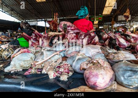 Fleisch zum Verkauf, Central Market, Goma, Demokratische Republik Kongo, Afrika Stockfoto