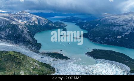 Aus der Luft des Pia-Gletschers und seines Fjords, Feuerland, Chile, Südamerika Stockfoto