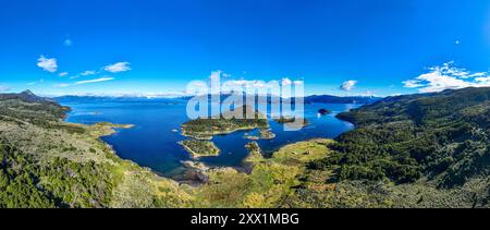 Luftfahrt von Wulaia Bay, Feuerland, Chile, Südamerika Stockfoto