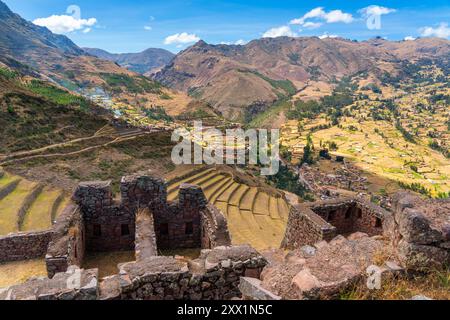 Archäologische Stätte von Pisaq (Pisac), UNESCO-Weltkulturerbe, Pisaq, Heiliges Tal, Provinz Urubamba, Region Cusco (Cuzco), Peru, Südamerika Stockfoto