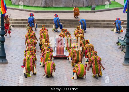 Künstler während des Inti Raymi Festival of the Sun, Plaza de Armas, Cusco (Cuzco), Provinz Cusco, Region Cusco, Peru Stockfoto