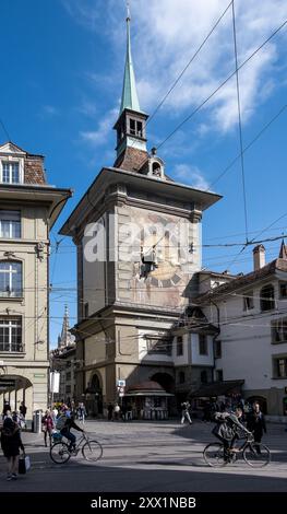 Architektonische Details der Westwand des Zytglogge, eines Wahrzeichens mittelalterlicher Turm aus dem 13. Jahrhundert, Bern, Schweiz, Europa Stockfoto