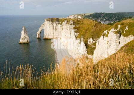 Aval Cliff and Needle, Etretat, Cote d'Albatre, Pays de Caux, seine-Maritime Departement, Region Obernormandie, Frankreich, Europa Stockfoto